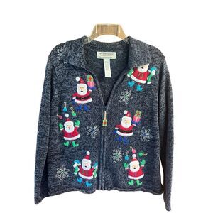 Tiara International Christmas Zipper Cardigan Sz M